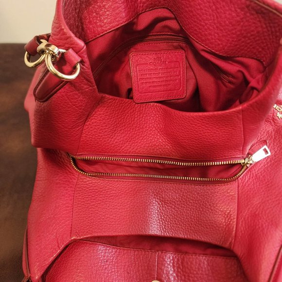 !Coach Pink Ruby Pebbled Leather Shoulder Bag Hobo Handbag Purse - Picture 10 of 17